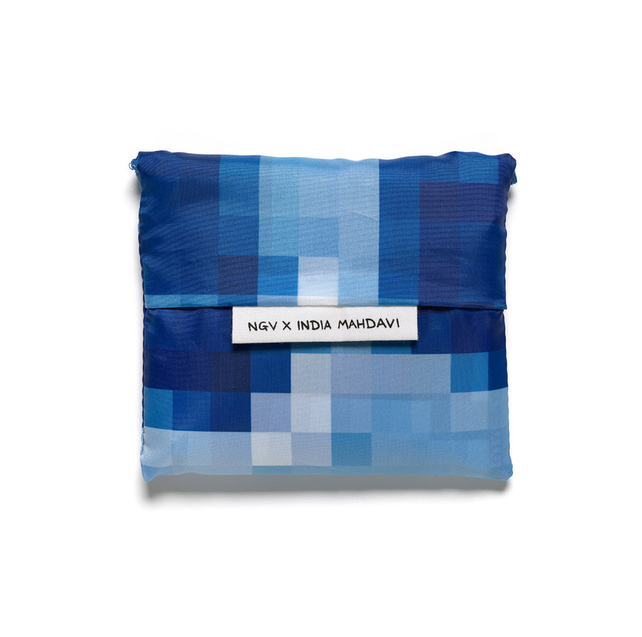 NGV x India Mahdavi Shopper Bag - Blue Tartan Pixel