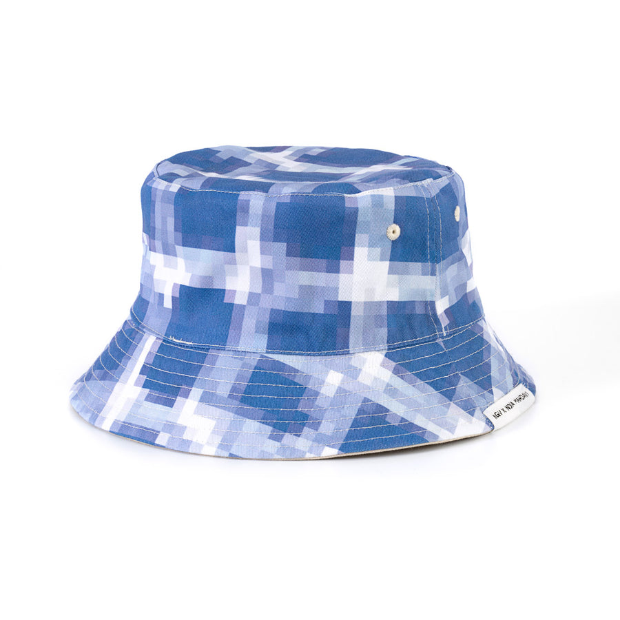 NGV x India Mahdavi Reversible Bucket Hat - Blue Tartan Pixel