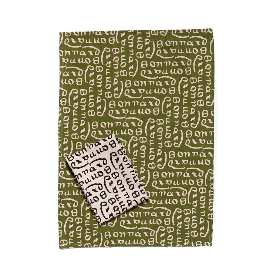Tea Towel Set of 2 - Pierre Bonnard, Olive and Beige Signature