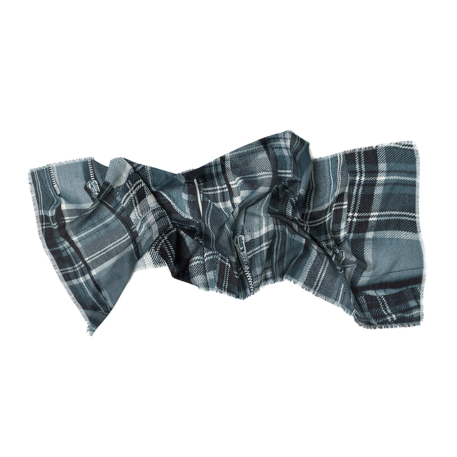 Silk Wool Scarf – Black and White Tartan