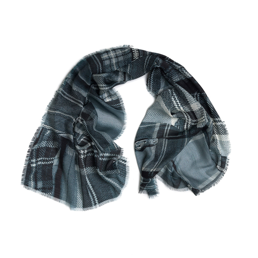 Silk Wool Scarf – Black and White Tartan